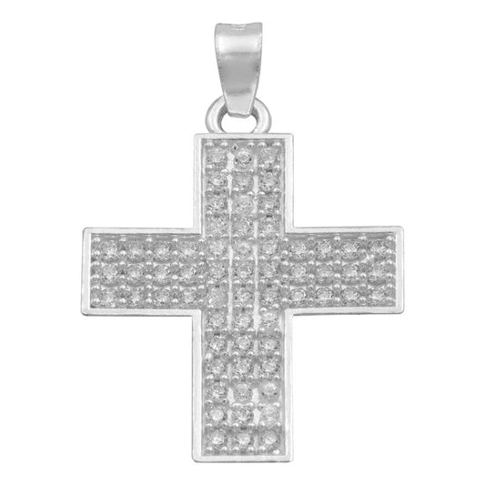 Dije Cruz Simetrica Zirconias Unisex Plata 925 2.9 Cm Blanco