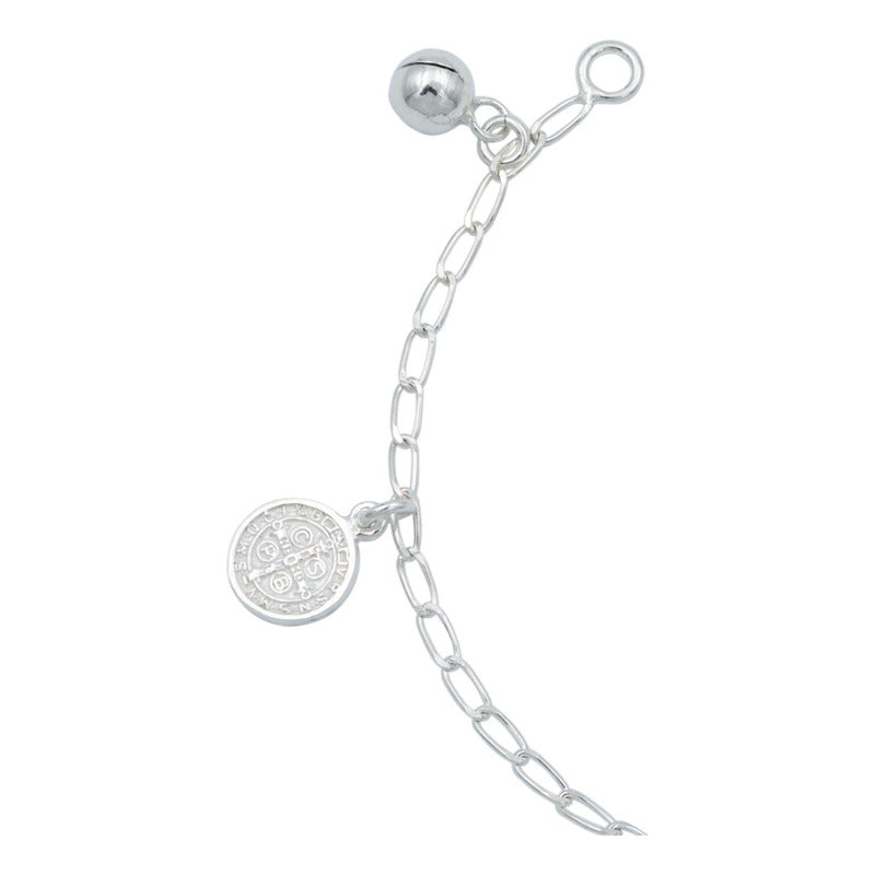 Pulsera San Benito Medalla Doble Vista Cascabel Plata 925