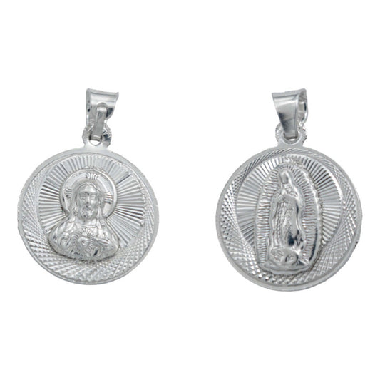 Medalla Doble Vista Virgen Sagrado Corazón Mini Plata 925 Plateado