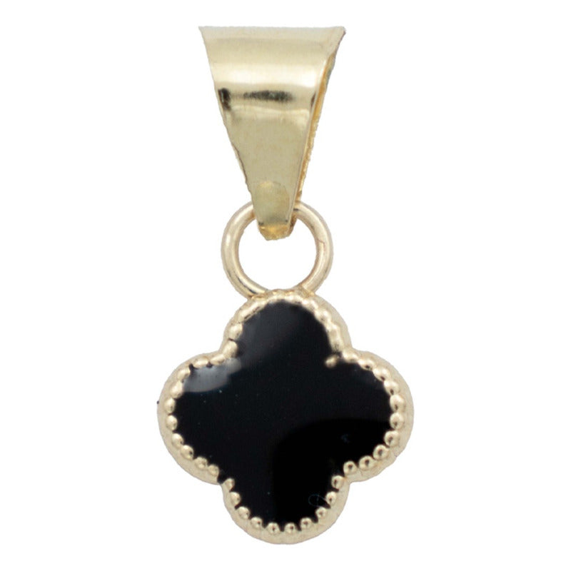 Collar Chico Trebol Esmaltado Flor Corridos Oro 10k + Cadena