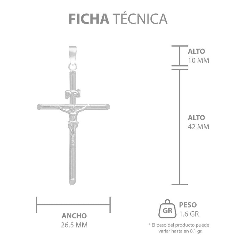 Dije Cruz Tubo Tubular Lisa Cristo Hombre Plata 925 5.2 Cm Plateado
