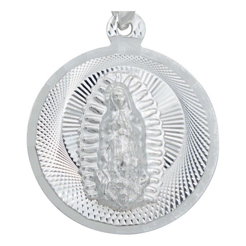 Dije Medalla Diamantada Virgen Guadalupe Plata 925 2.8 Cm