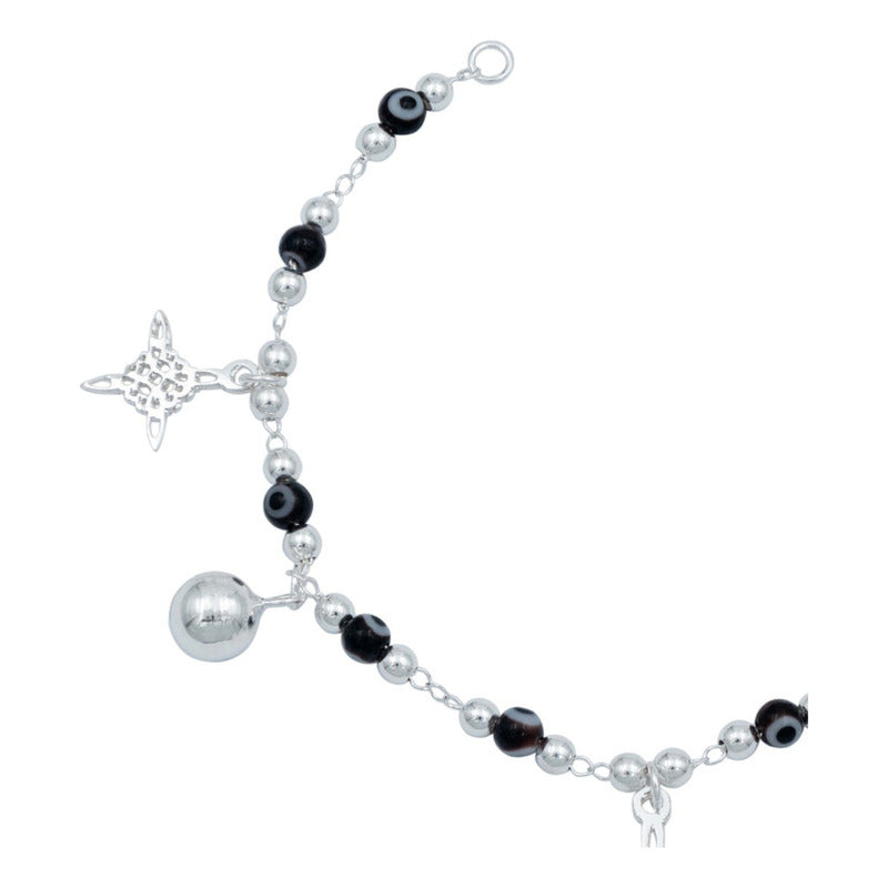 Pulsera Nudo De Bruja Ojo Turco Cascabeles Sonido Plata 925