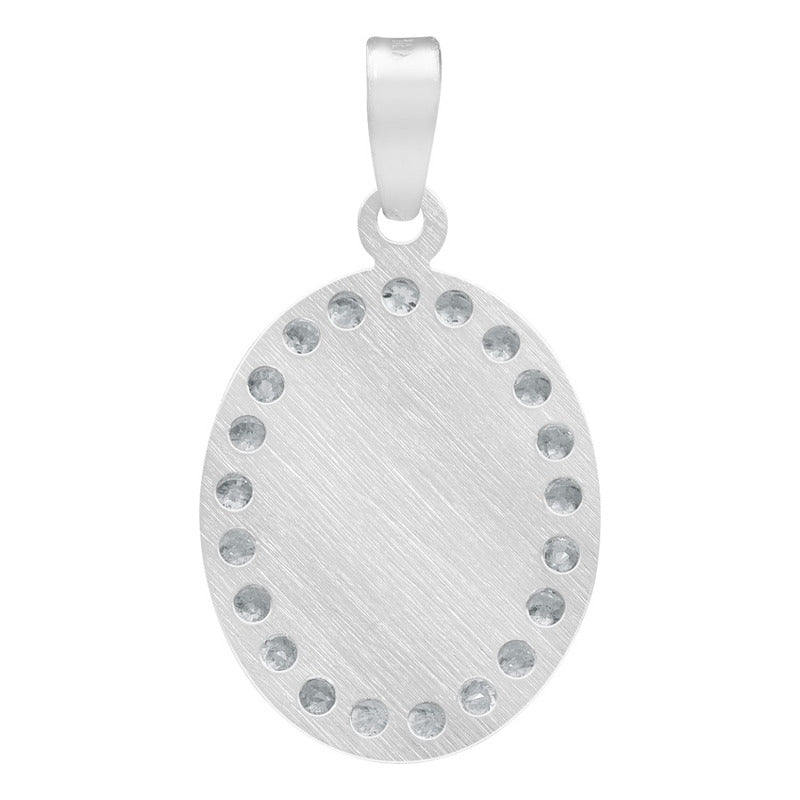 Dije Medalla Oval San Judas Zirconias Plata 925 1.4 Cm Blanco