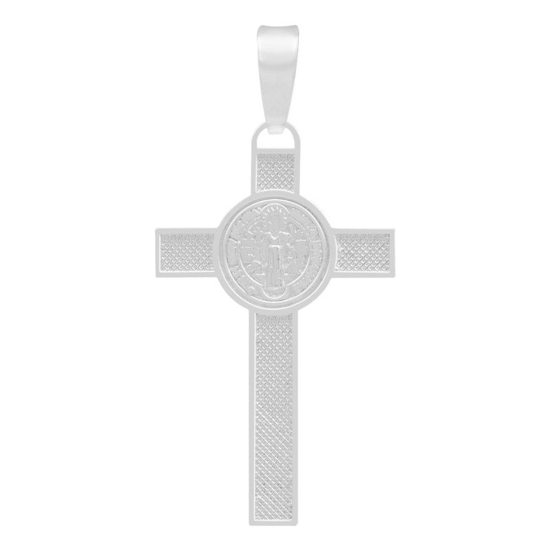 Dije Doble Vista Cruz Cristo San Benito Jesus Plata 925 Plateado