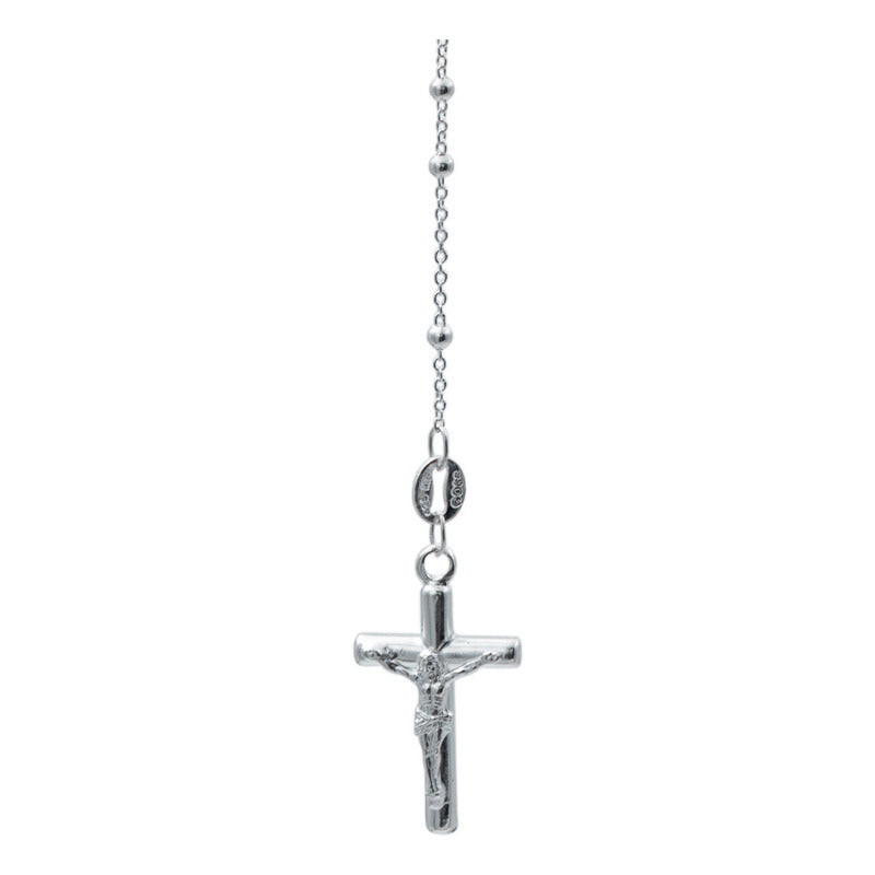 Rosario Virgen Guadalupe Cruz Bola Lisa 1.5mm Plata925 45 Cm