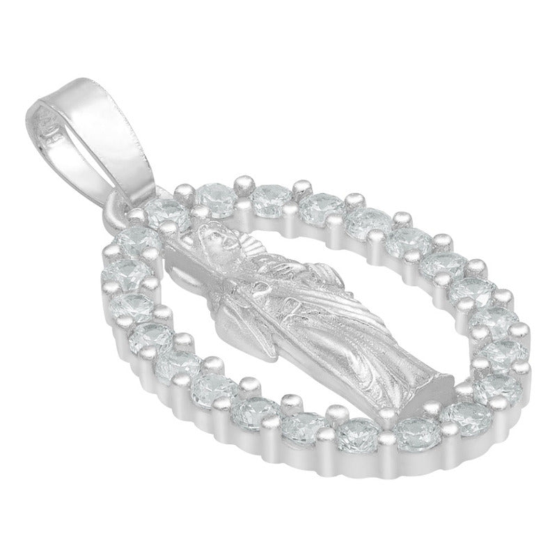 Dije San Judas Liso Borde Zirconias Unisex Plata 925 2.7 Cm