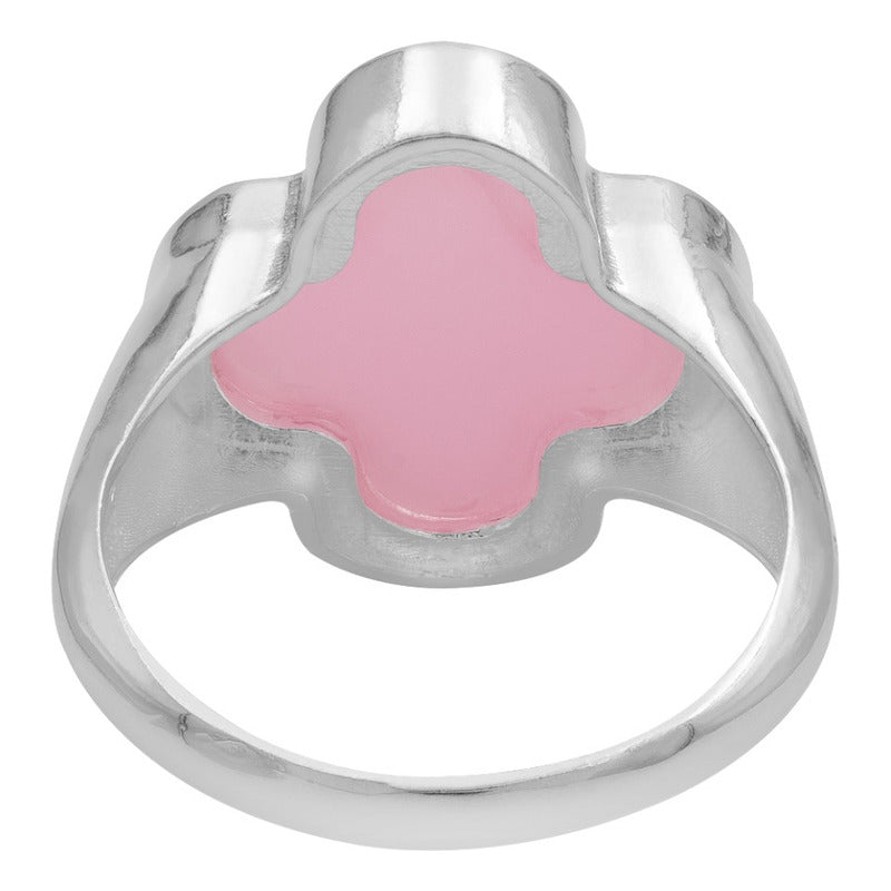 Anillo Grande Hombre Mujer Trebol Esmaltado Resina Plata 925 Rosa 7.5