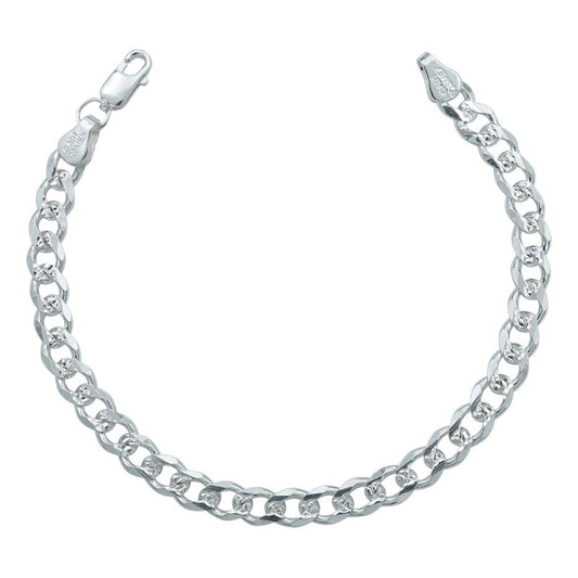 Esclava Pulsera Hombre Cubana Diamantada Plata S925 6 Mm