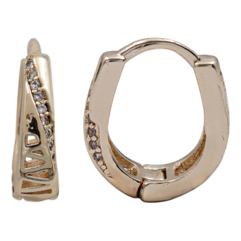 Arracadas Oro Laminado Piedras Huggie Mujer Dorado Estuche
