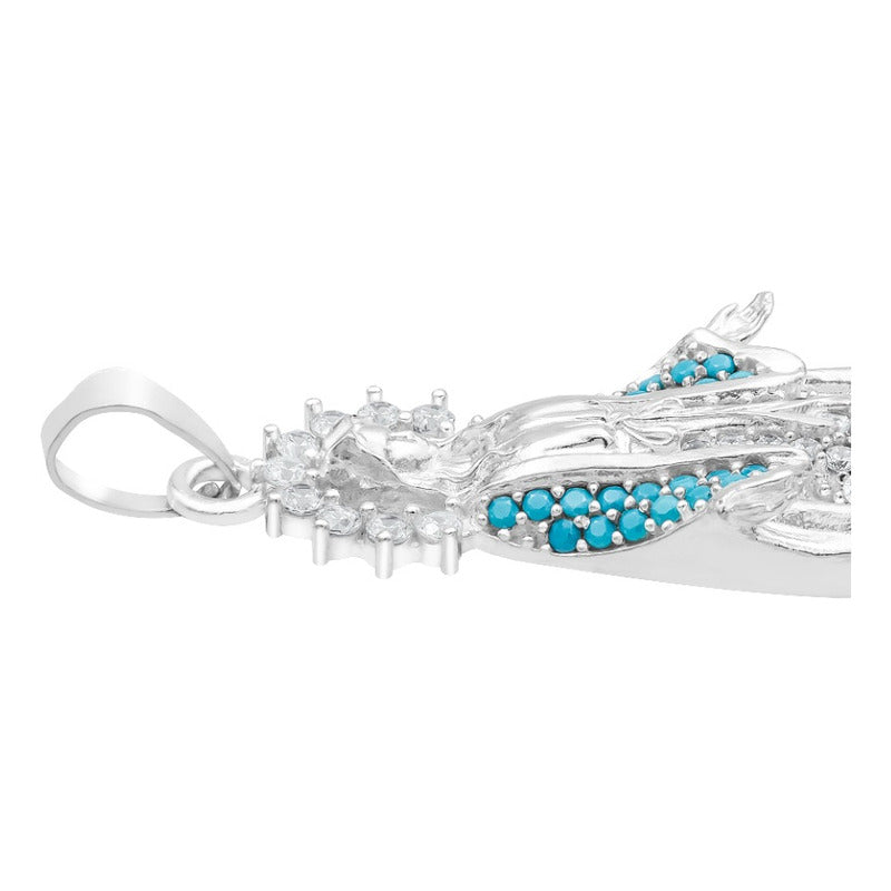 Dije Virgen Milagrosa Chica Zirconias Plata 925 4 Cm Celeste