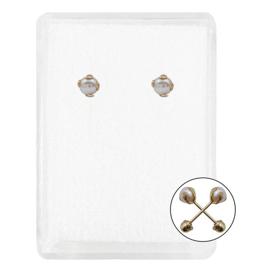 Arete Broquel Bola Perla Natural 4 Mm Mujer Regalo Oro 10k Alto/ancho 15 Mm X 4 Mm