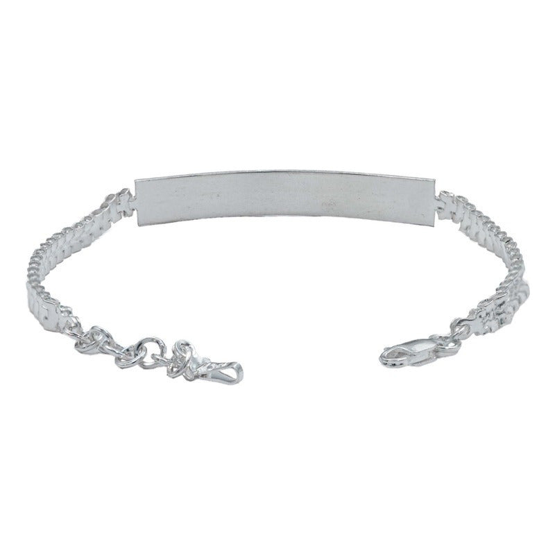 Pulsera Esclava Ajustable Placa Rolo Unisex Plata 925 5 Mm Color Plateado Diámetro 6 Cm Largo 21.5 Cm