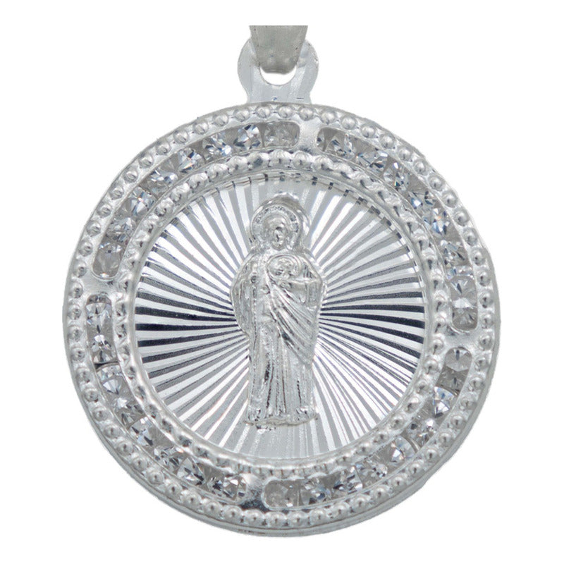 Dije Medalla Diamantada San Judas Zirconias Plata 925 1.6 Cm
