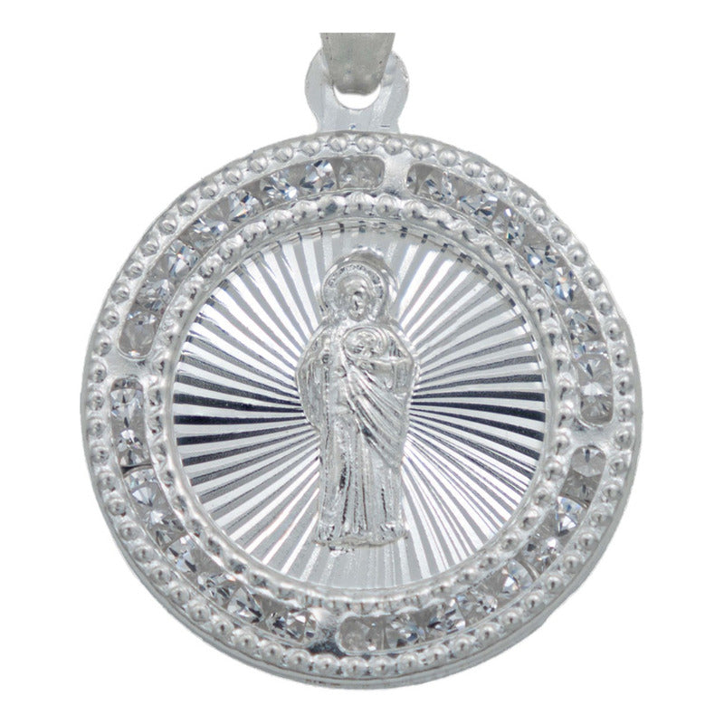 Dije Medalla Diamantada San Judas Zirconias Plata 925 1.6 Cm