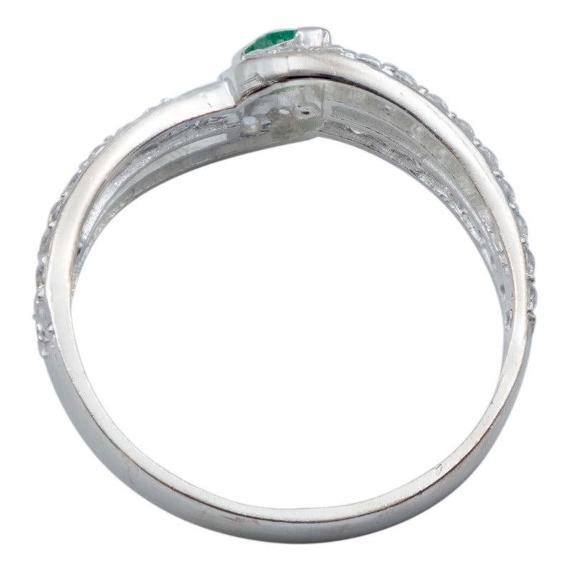 Anillo Mujer Promesa Amor Plata Esmeralda Certificado 0.15ct Verde 10