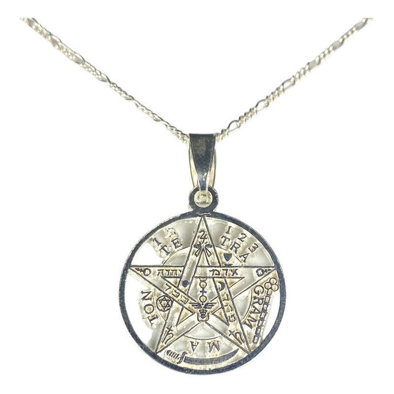 Dije Tetragramaton Plata 925 Medalla Pentagrama + Cadena 925