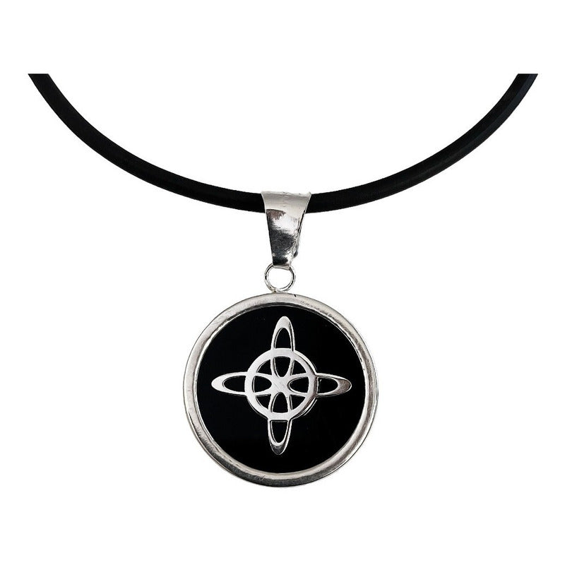 Collar Ajustable Caucho Nudo De Bruja Encapsulada Plata 925