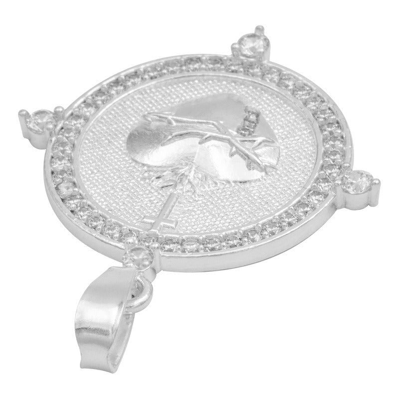Dije Sagrado Corazón Jesus Cruz Zirconias Unisex Plata 925
