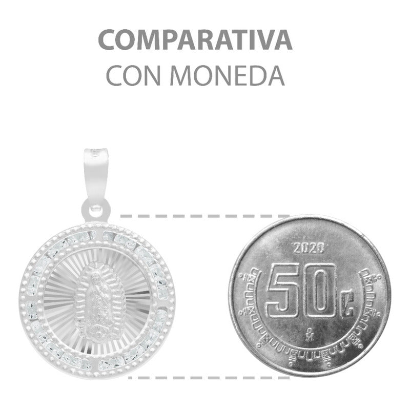 Dije Medalla Virgencita Guadalupe Zirconias Plata 925 1.6 Cm Blanco