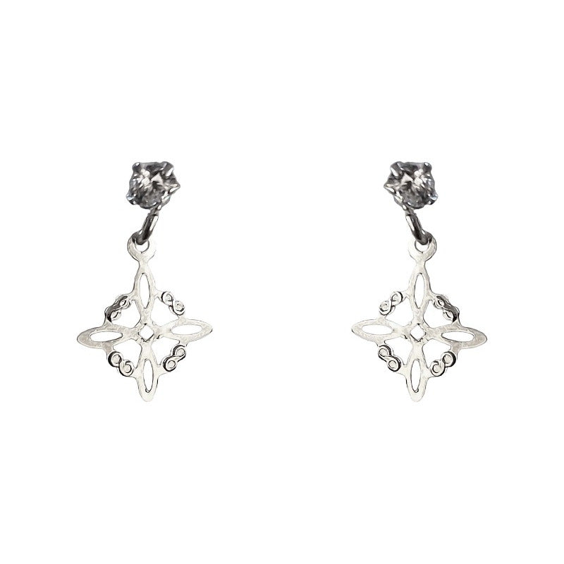 Aretes Broquel Pendiente Nudo De Bruja Zirconia Plata Ley925