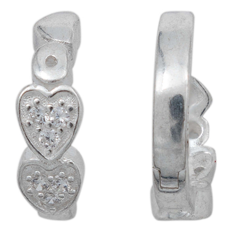 Arracadas Huggies Medianas Zirconias Corazón Mujer Plata 925