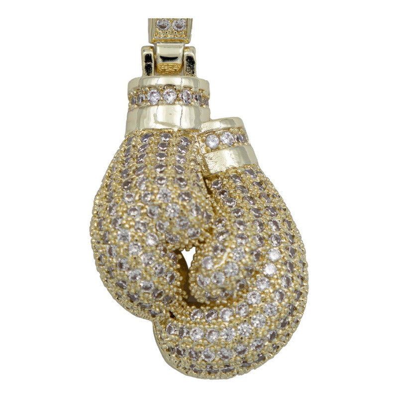Dije Hombre Guantes Cruzados Hiphop + Cadena Chapa Oro 14k