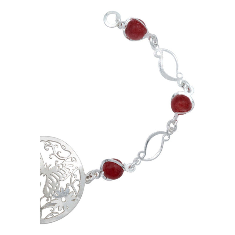 Pulsera Mariposa Flores Piedra Natural Cuarzo Plata 925