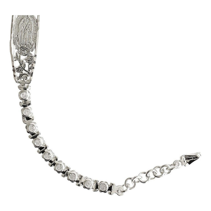 Pulsera Ajustable Placa Virgen Guadalupe Zirconias Plata 925