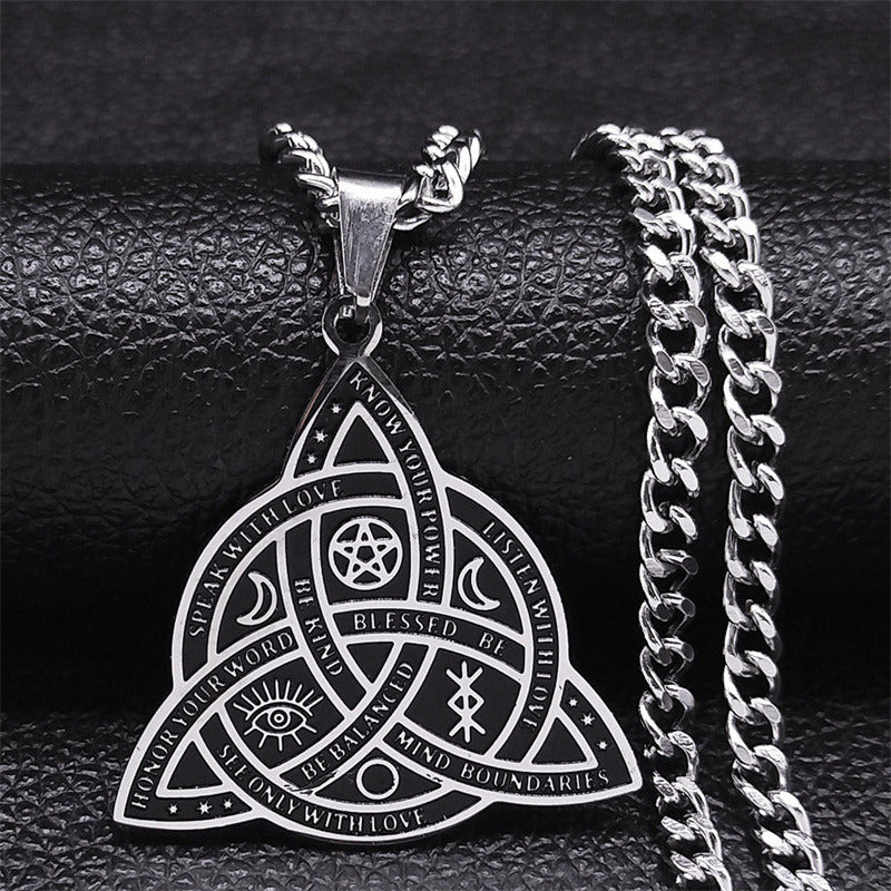 Joyaris Collar Nudo Celta Vikingo Amor Amuleto Bruja Luna Runas De Odin Wicca Hombre Mujer Triqueta En Acero Inoxidable Protección Esotérico Irlandés Brujería 1 Pieza