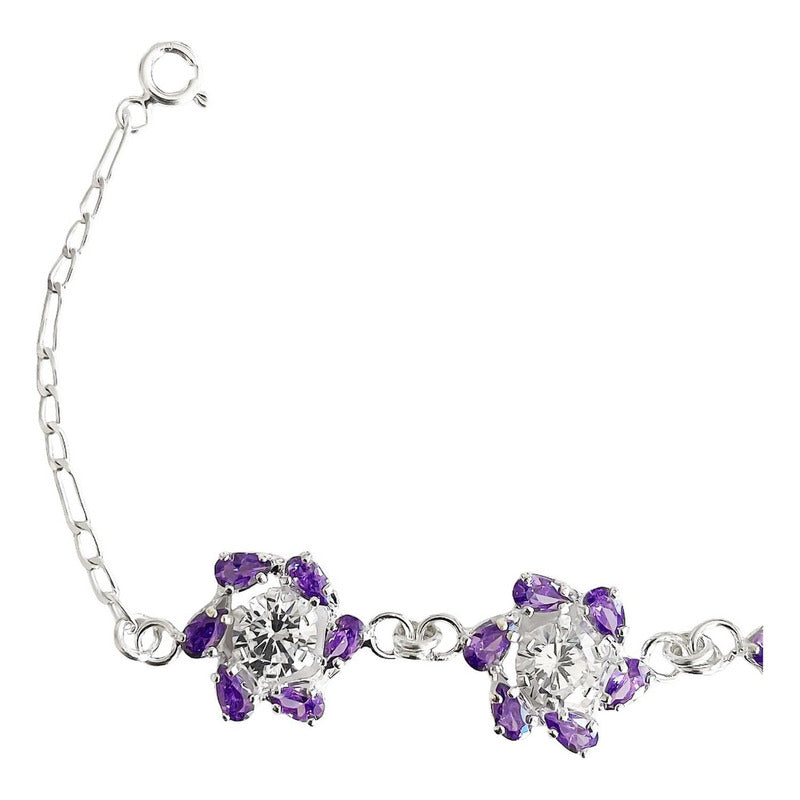 Pulsera Flores Con Zirconias Amor Regalo Plata Ley 925