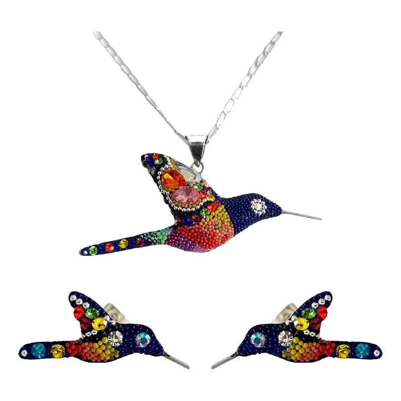 Collar Aretes Colibrí Artesanal Zirconias Plata Ley 925