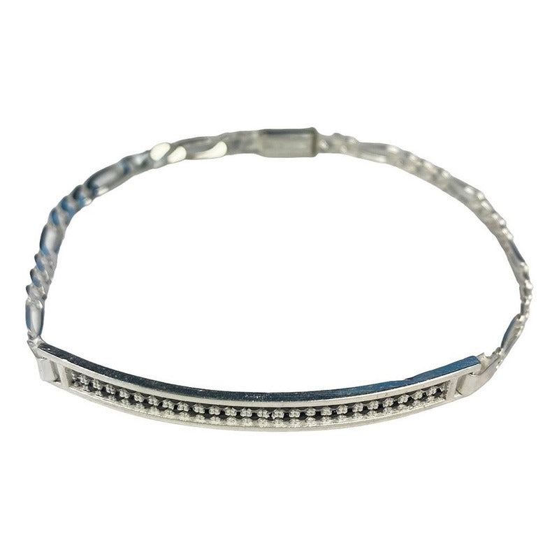 Pulsera Esclava Moderna De Placa Con Zirconias En Plata 925