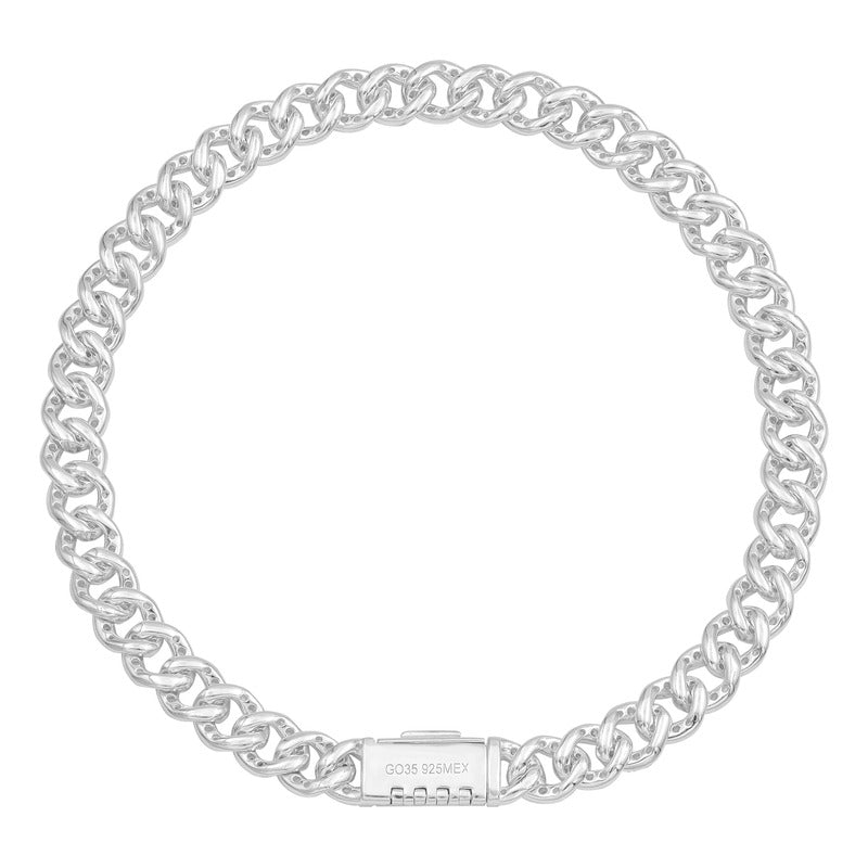 Pulsera Cubana Miami Zirconias Mujer Hombre Caja Plata 925 Blanco 6 Cm 21 Cm