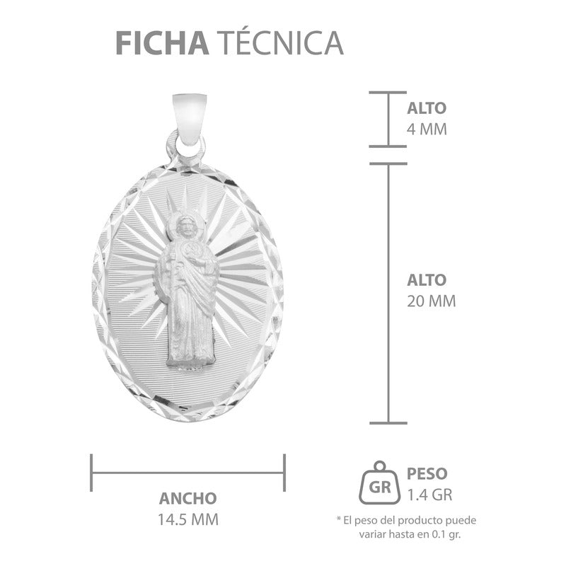Dije Oval Diamantado Estrella San Judas Plata 925 1.4 Cm Plateado