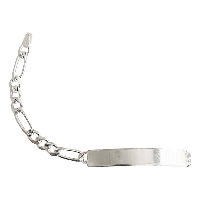Pulsera Esclava Fígaro Hombre Mujer Plata925 Diamantada 4 Mm