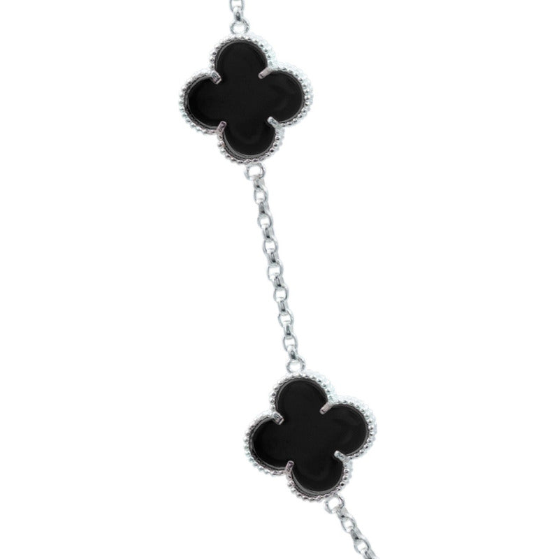 Cadena Con Dijes Trebol Esmaltado Corridos Plata 925 65 Cm