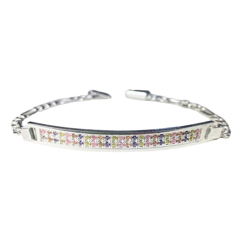 Pulsera Esclava Moderna De Placa Con Zirconias En Plata 925