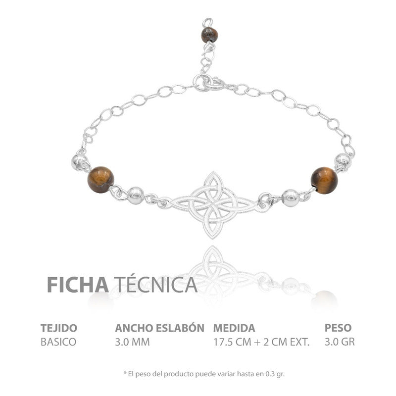 Pulsera Ajustable Mujer Nudo De Bruja Laser Bolas Plata 925 Café 6 Cm 20 Cm