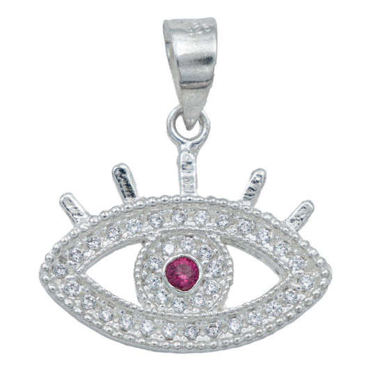 Dije Mediano Ojo Turco Zirconias Amuleto Esoterico Plata925 Fucsia Alto/ancho 2.7 Cm X 2.3 Cm
