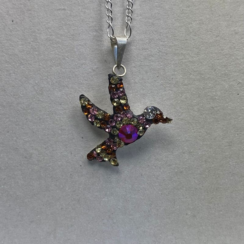 Dijes Colibrí Zirconias Plata Solida 925 + Cadena Plata 925