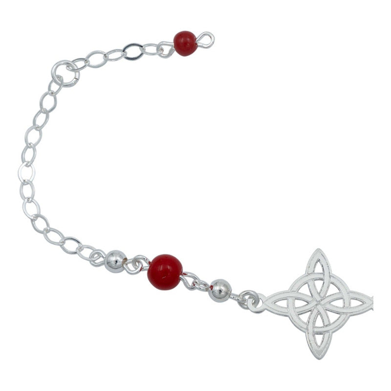 Pulsera Ajustable Nudo De Bruja Laser Bolitas Plata 925