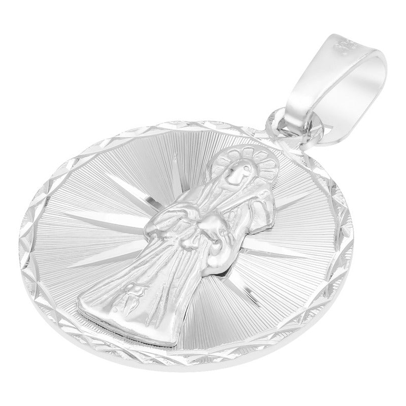 Dije Medalla Diamantada Santa Muerte Lisa Plata 925 2.5 Cm Plateado