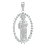 Dije San Judas Liso Borde Zirconias Hombre Plata 925 3.7 Cm