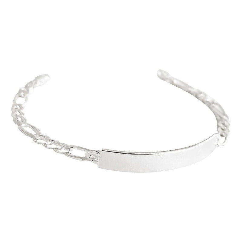 Pulsera Esclava Fígaro Hombre Mujer Plata925 Diamantada 4 Mm Plateado 6 Cm 18 Cm