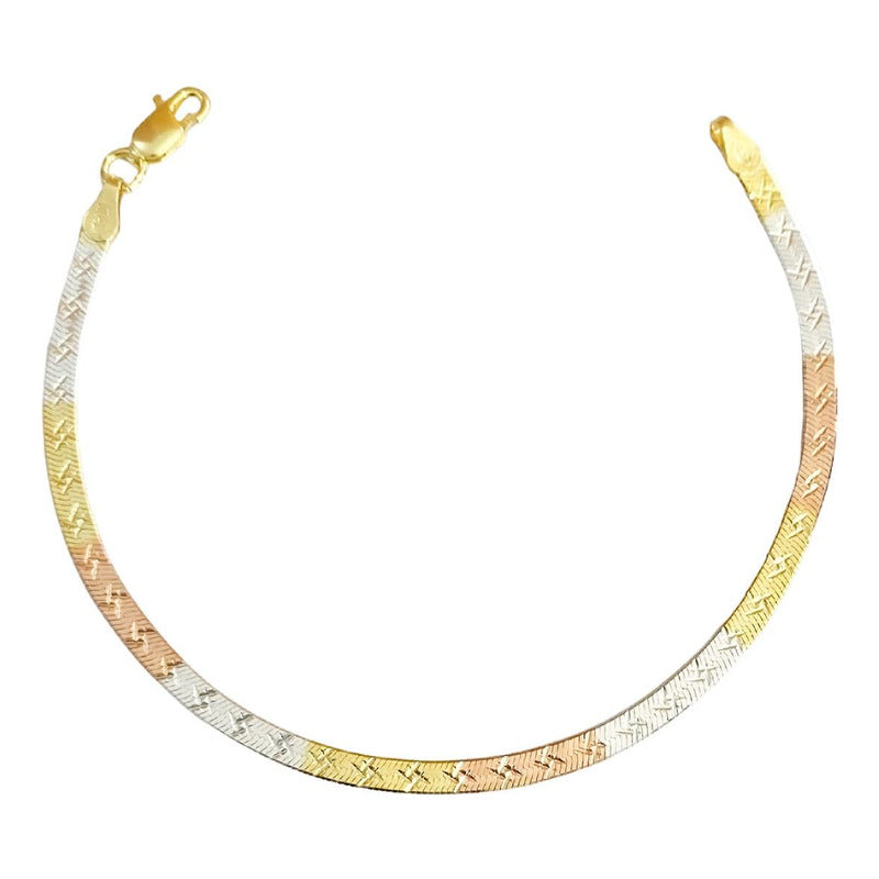 Cadena Y Brazalete Cola De Serpiente Tricolor Plata Ley 925