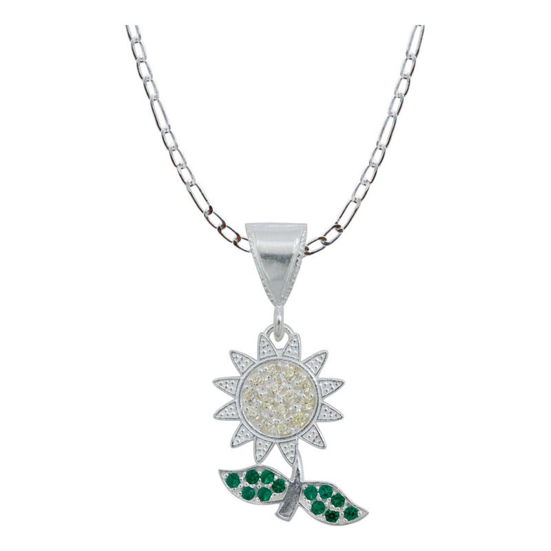 Dije Flor Primavera Zirconia Mujer Con Cadena Plata 925
