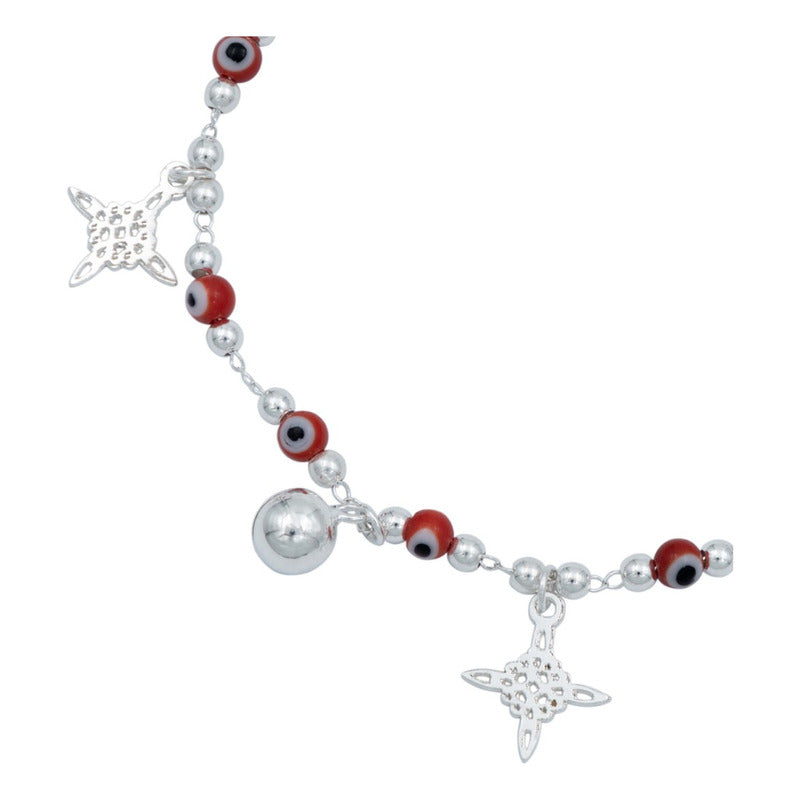 Pulsera Nudo De Bruja Ojo Turco Cascabeles Sonido Plata 925