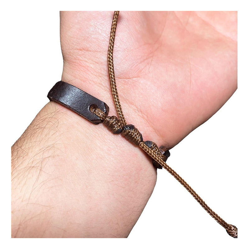 Pulsera Ajustable Unisex De Cuero Con Zirconias En Plata 925