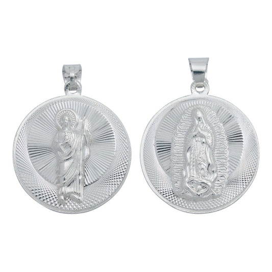 Dije Medalla Doble Vista San Judas Virgen Plata 925 2.9 Cm Plateado